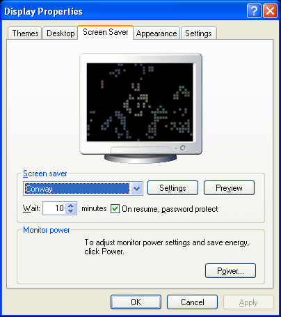 A screenshot of the screensaver in the display properties menu.